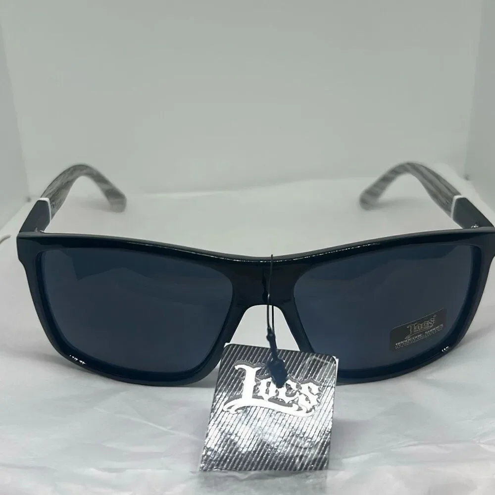 Locs 91155 Hardcore Shades – Rectangular Biker Sunglasses with Woodgrain Print A
